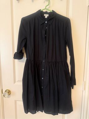 J. Crew Black Long-Sleeve Collared Button-Front Dress